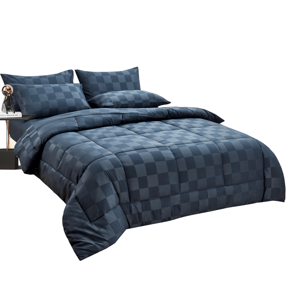ชุดผ้าปูที่นอน 5 ฟุต 6 ชิ้น IBED ลายตาราง MALLARD BLUE พร้อมผ้านวมเย็บติด